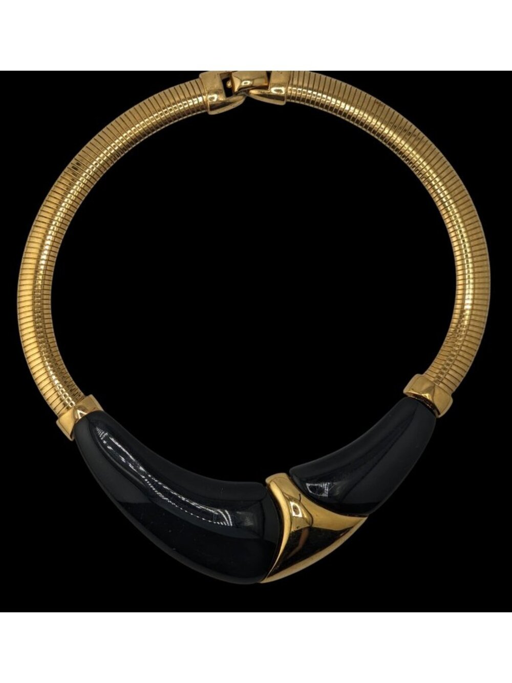 Glam Vintage Napier Omega Necklace Black Lucite Gold Tone Statement Collar